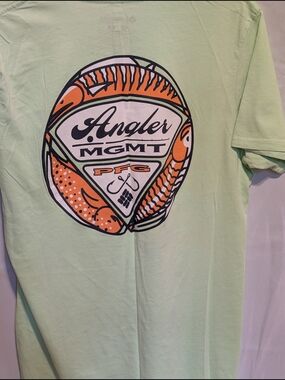 Columbia Light Green Angler MGMT PFG Short Sleeve Tee with Orange Graphic